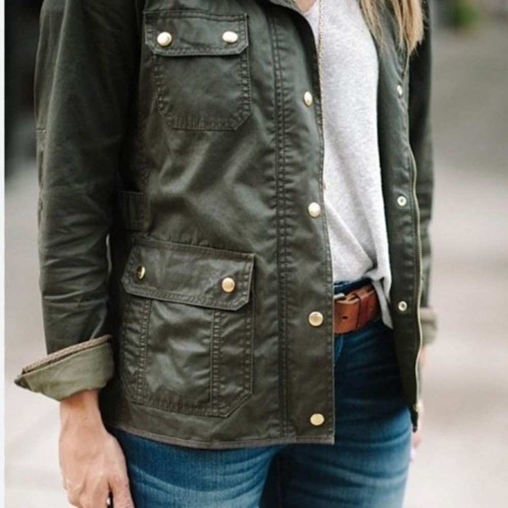 J.Crew Military Utility Boyfriend Boxy Field Jacket Olive Green Distressed SZ: S